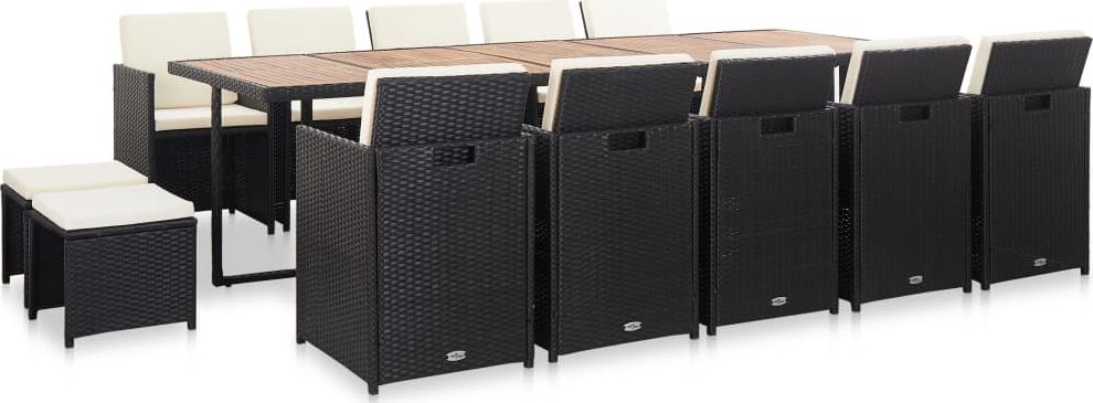 vidaXL 15-cz. zestaw mebli ogrodowych z poduszkami, rattan PE, czarny