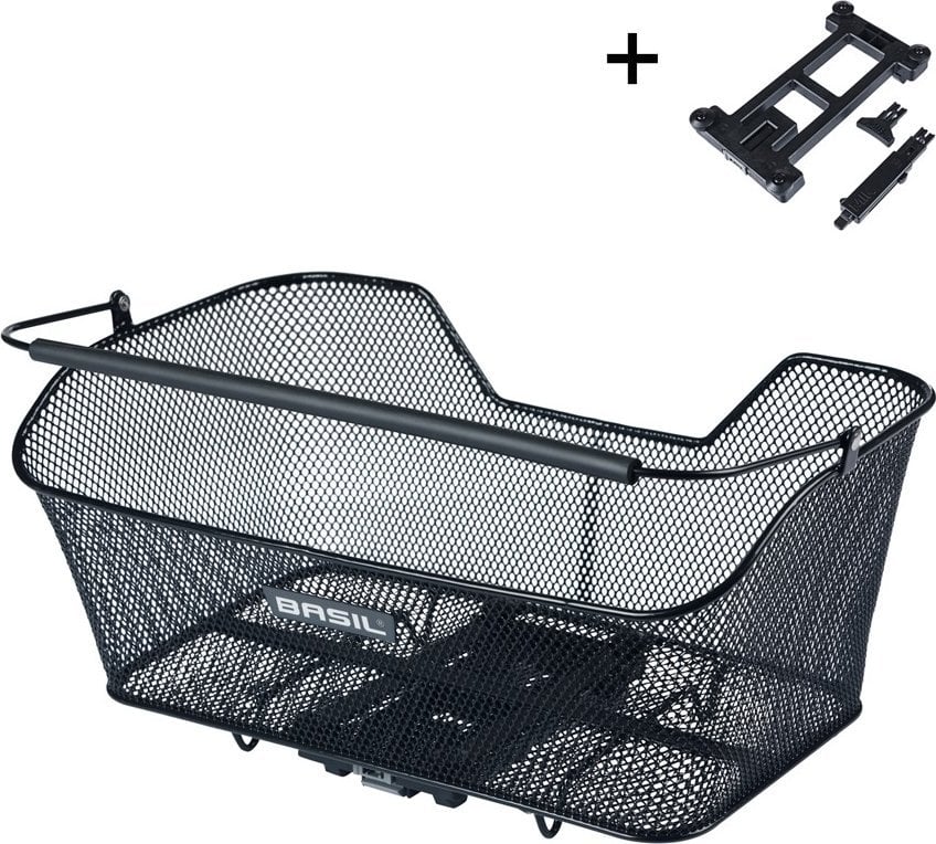 Kosz na bagażnik BASIL BASE XL REAR BASKET, MIK z adapterem do mocowania, Stalowy, Black (Eco Bottom) (NEW 2025)