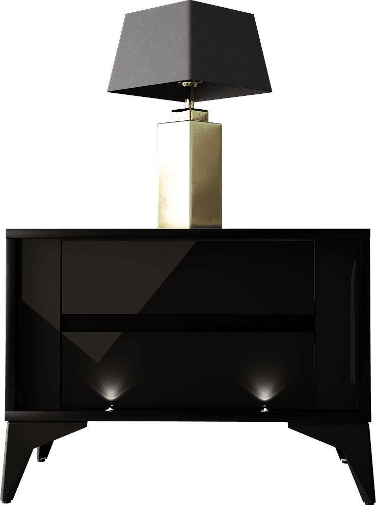 MEGSTYL SZAFKA NOCNA 61CM Z 2 SZUFLADAMI NA CZARNYCH NÓŻKACH - EVEL 4 Czarny mat - Czarny połysk