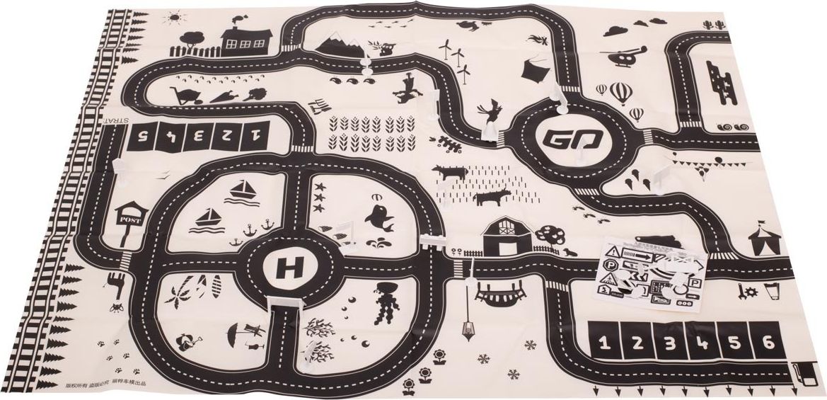 Mata do zabawy miasto ulica + znaki drogowe wodoodporna kremowa 130x100cm