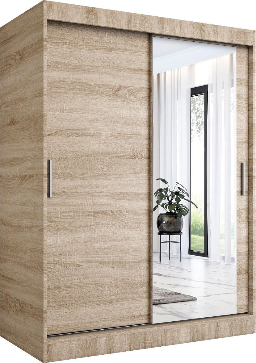 MKPOL Szafa przesuwna MODUO COMFORT 150 dąb sonoma z lustrem po prawej