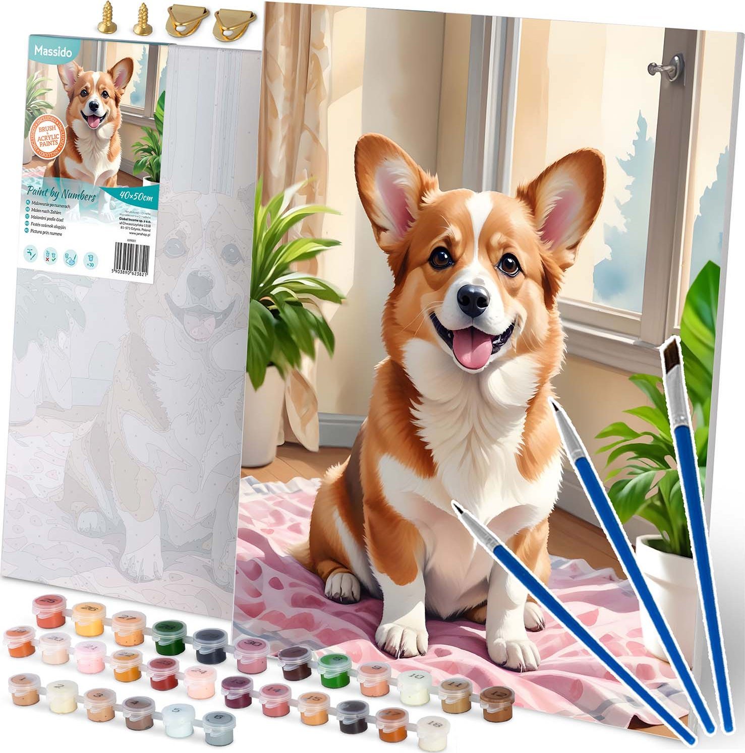 Obraz do malowania po numerach 40x50 cm Massido Piesek Corgi