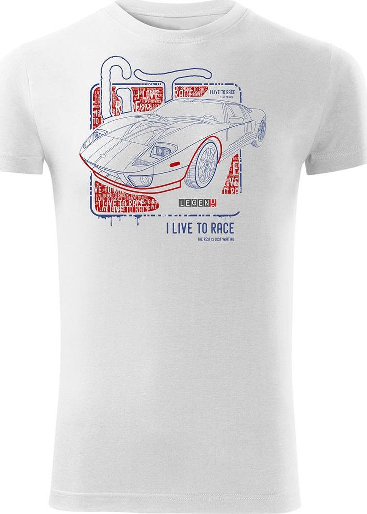 Topslang Koszulka motoryzacyjna z samochodem Ford GT męska biała SLIM XXL