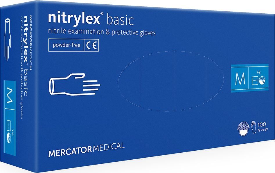 Mercator Medical Rękawice nitrylowe bezpudrowe nitrylex basic niebieskie r. M 100szt. (RD30105003)