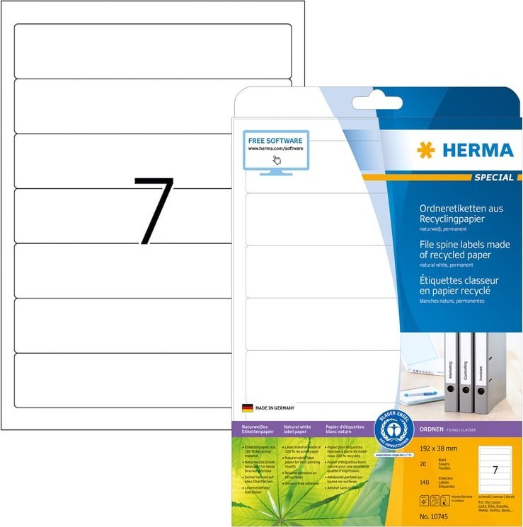 Herma HERMA Ordneretiketten Recycling A4 20 Blatt 192x38