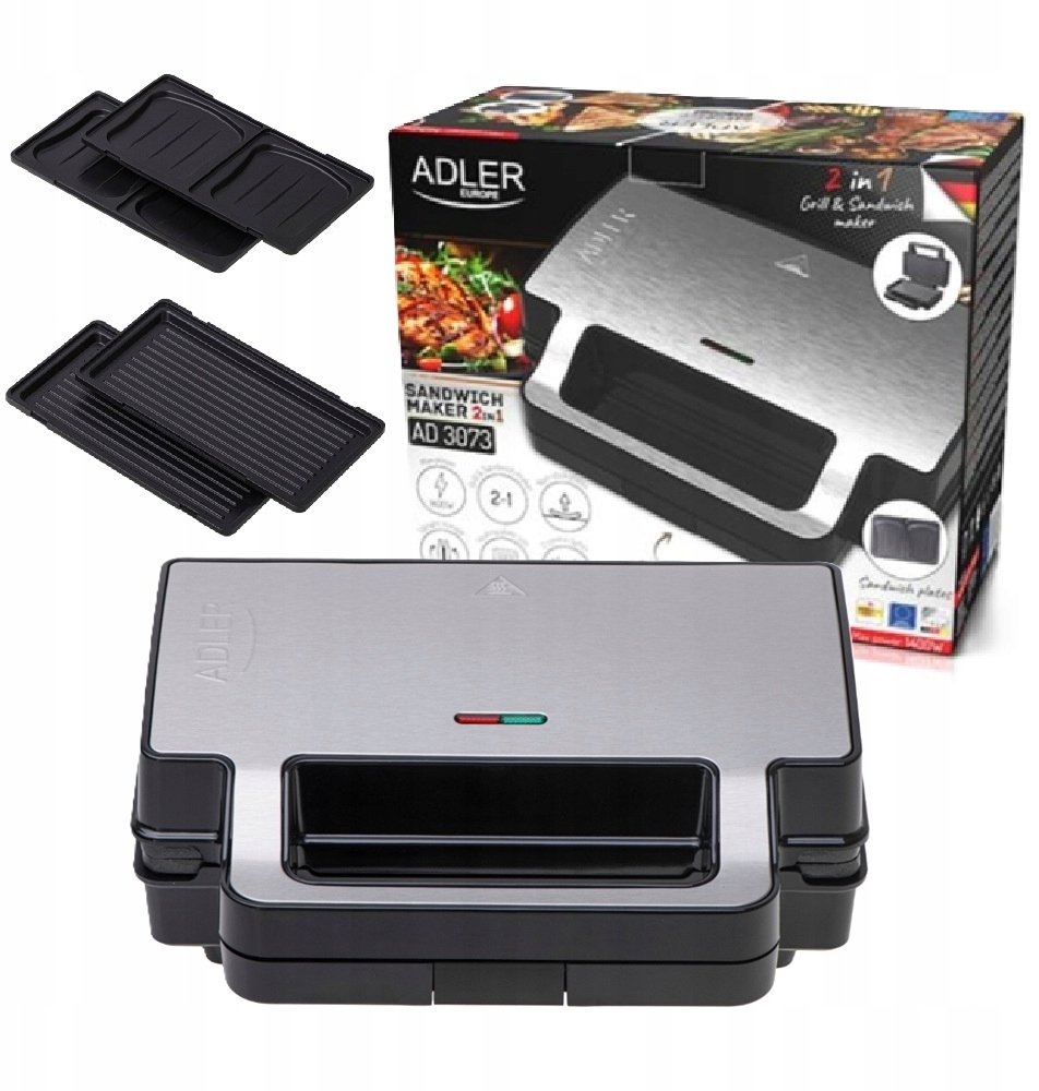 Opiekacz Do Kanapek 2W1 Panini Grill Elektryczny Toster 1400W Nie Przywiera