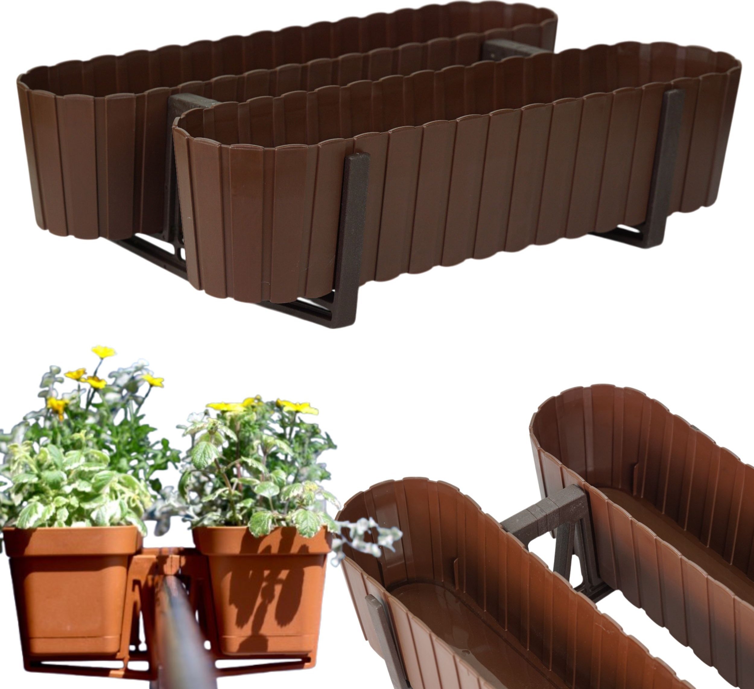 2x Skrzynka balkonowa Boardee Doniczka prostokątna 59cm + Uchwyty dwustronne