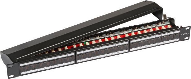 EFB EFB Patchpanel STP 24xRJ45 Cat6A Class EA 48.26cm 19Zoll 1HE RAL9005 SCHWARZ 10Gbit