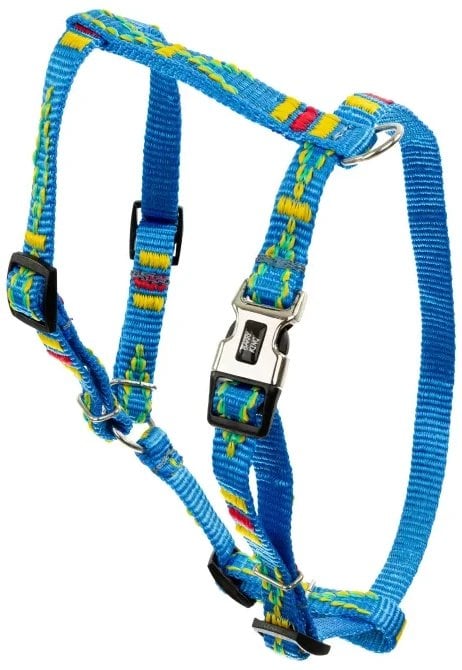 Szelki dla psa, wz�r etniczny, ta�ma polipropylenowa, 25mm/70-90cm b��kitna