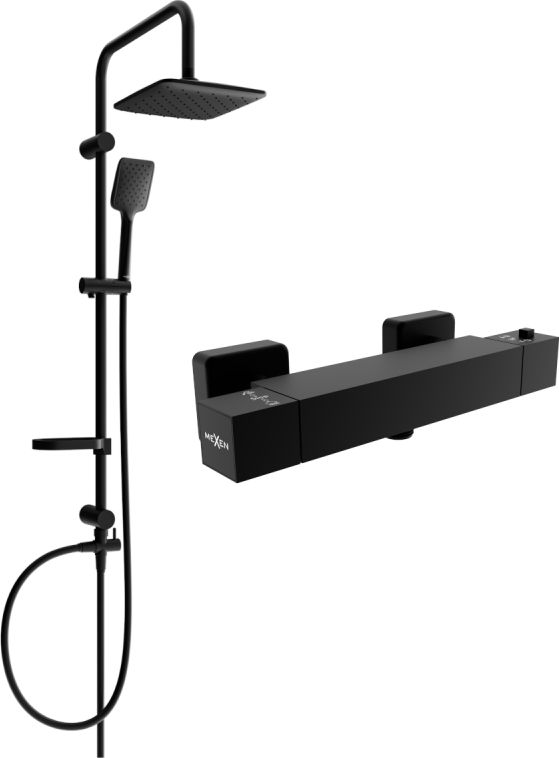 Zestaw prysznicowy Mexen Mexen Sven zestaw prysznicowy natynkowy z deszczownicą i baterią prysznicową termostatyczną Cube, czarny - 77200262-70
