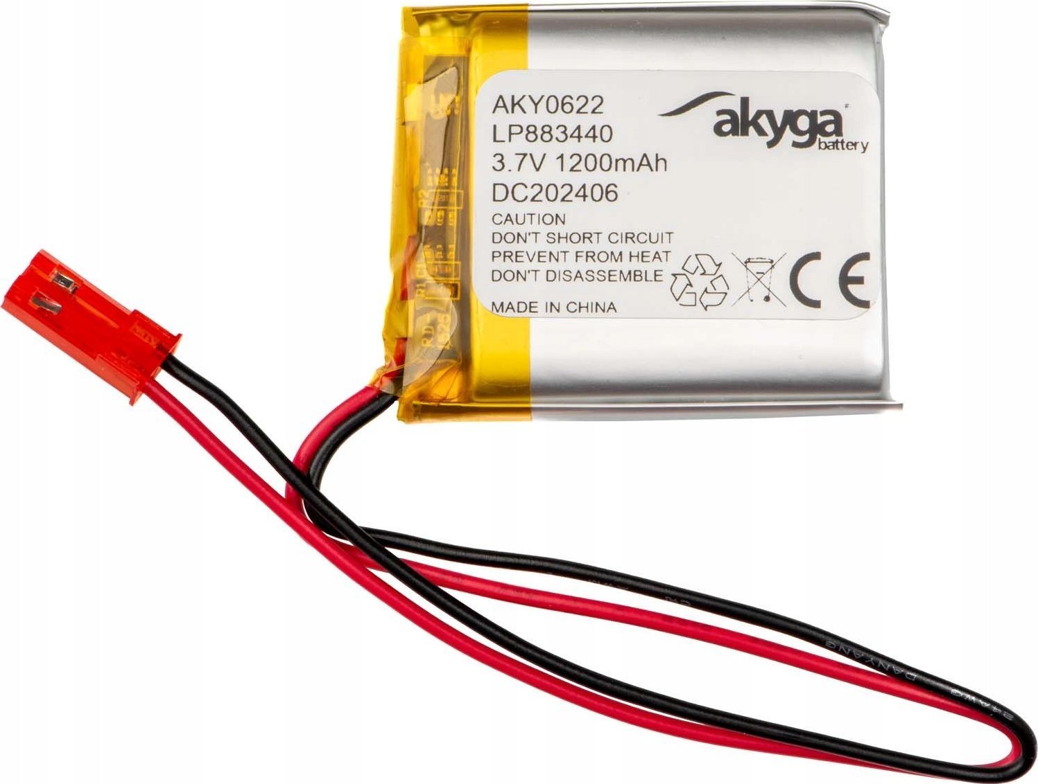 Akumulator Li-Po LP883440 Akyga AKY0622 3.7V / 1200mAh PCM złącze JST 2-Pin 150mm