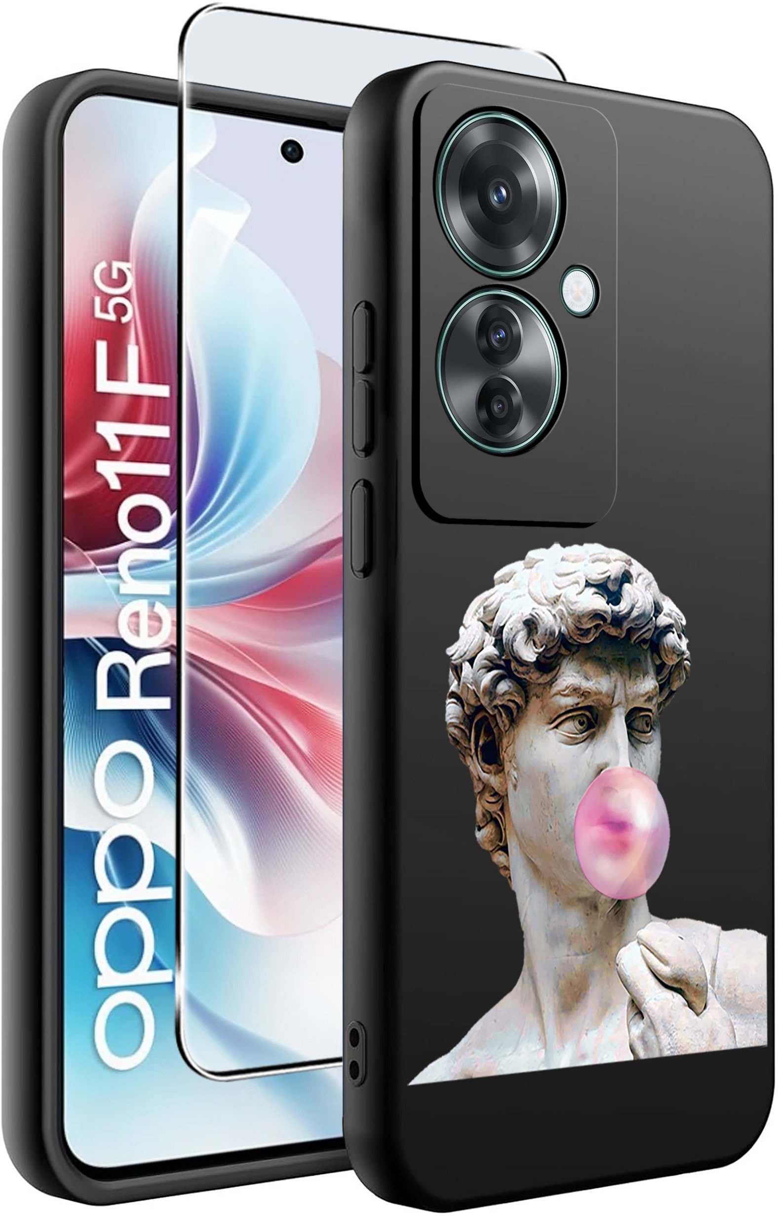 ETUI do Oppo Reno11 F 5G WZORY | SILIKONOWE MATT CASE + SZKŁO HARTOWANE 9H