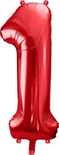 PartyDeco Duży Balon foliowy czerwona cyfra 1 jeden na hel