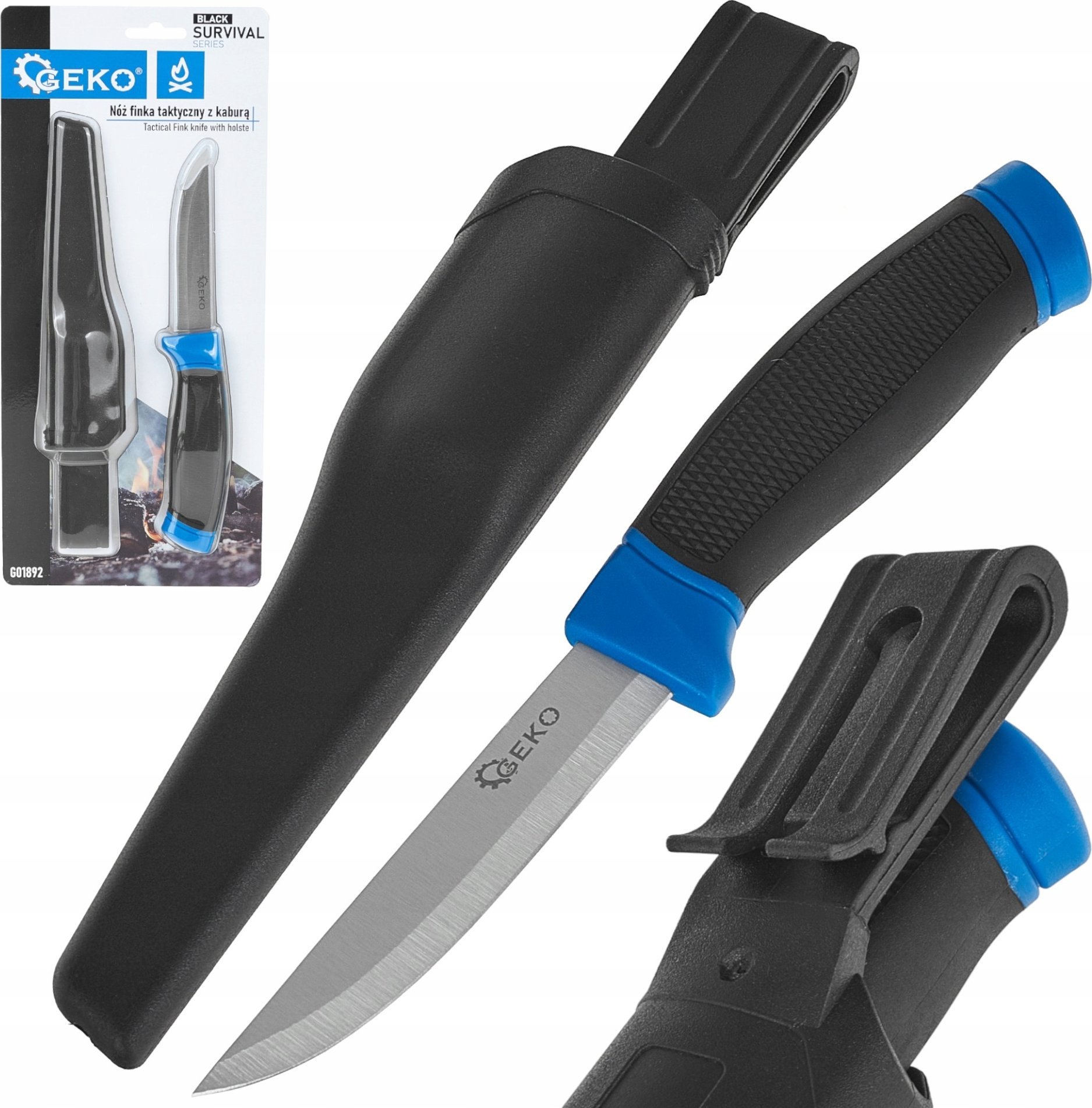 Nóż finka taktyczny 215/105mm z kaburą BLACK SURVIVAL SERIES (12/48)
