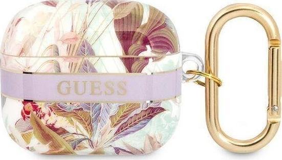 Guess Etui ochronne Flower Strap Collection do AirPods 3 fioletowe