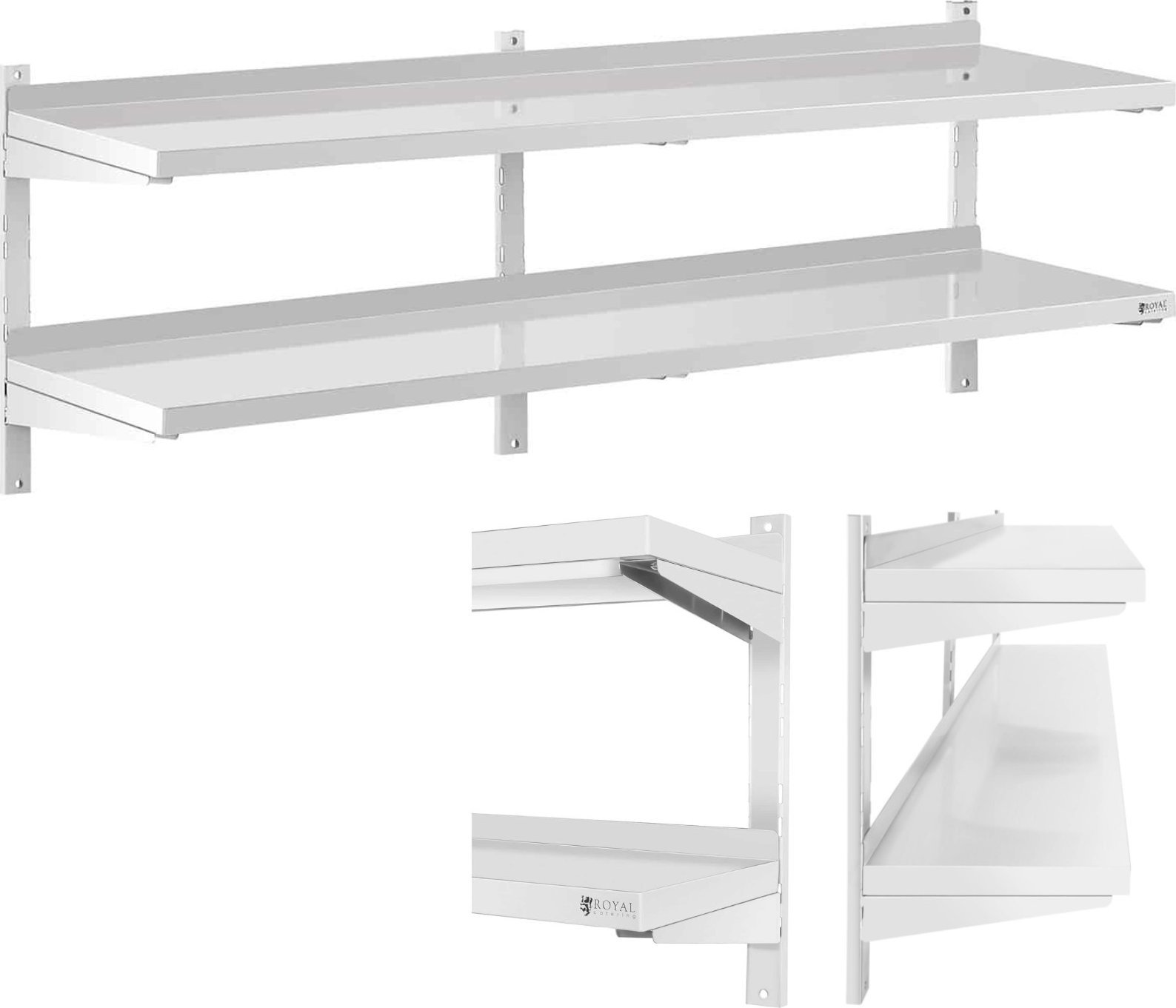 Royal Catering Półka ścienna wisząca gastronomiczna podwójna z regulacją STAL 180 x 40 cm Półka ścienna wisząca gastronomiczna podwójna z regulacją ST