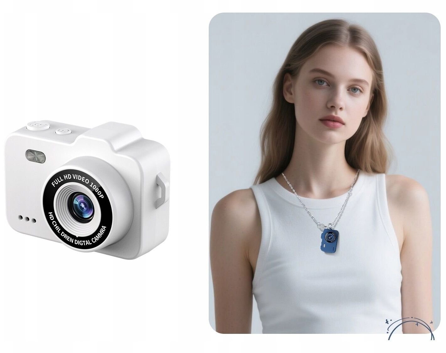 Aparat cyfrowy Xrec Mini Aparat Cyfrowy X8 12mp Video 1080p Lcd 0,96" Wisiorek Breloczek / X8 Biały