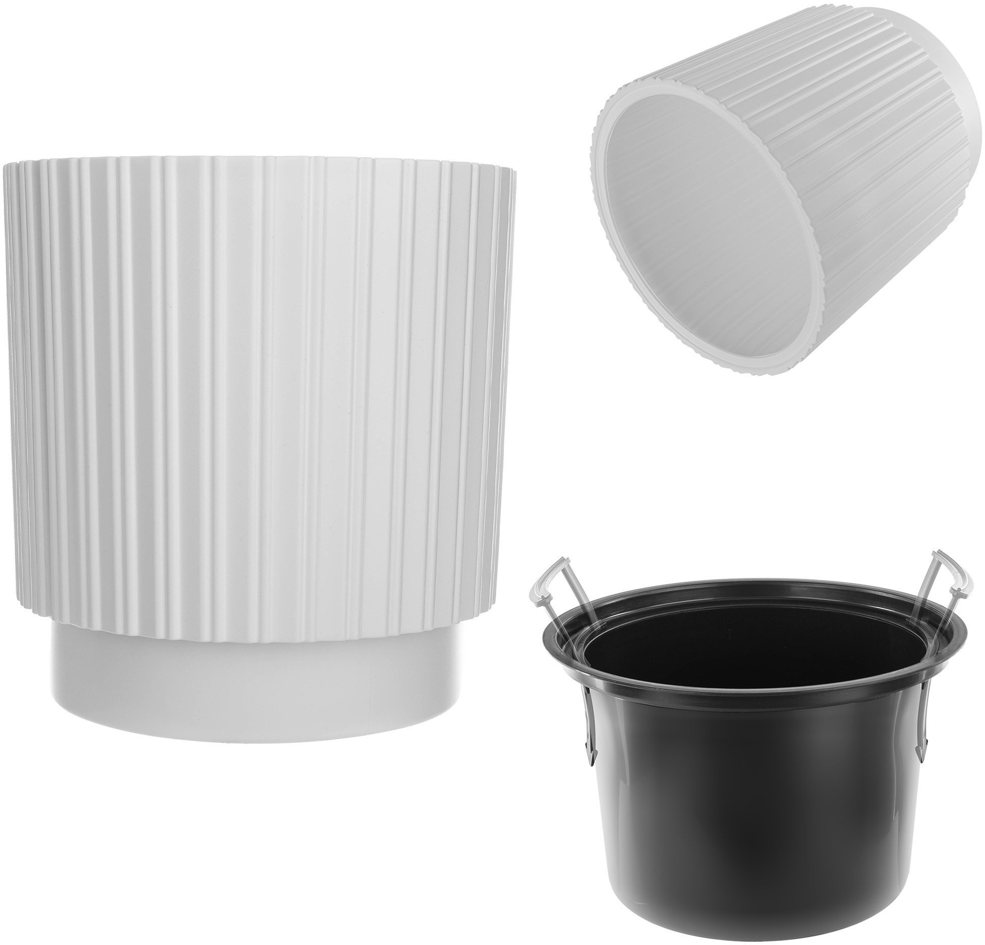 KADAX Doniczka Donica Na Kwiaty 30cm Osłonka Z Wkładem Kwietnik Plastikowa Biała