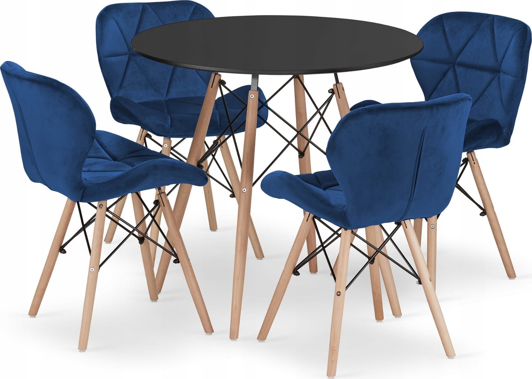Leobert Zestaw stół okrągły TODI 80 czarny + 4 krzesła LAGO granatowe