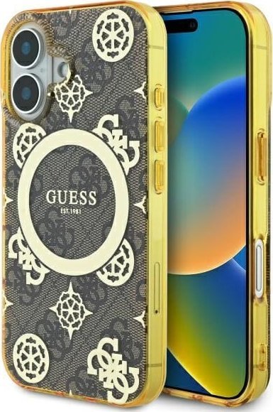 Guess Guess GUHMP16SH4PYEEW iPhone 16 6.1" brązowy/brown hardcase IML Peony On 4G Background MagSafe