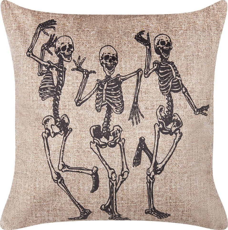 Beliani Welurowa poduszka dekoracyjna z motywem w szkielety 45 x 45 cm złamana biel MORTESTI!