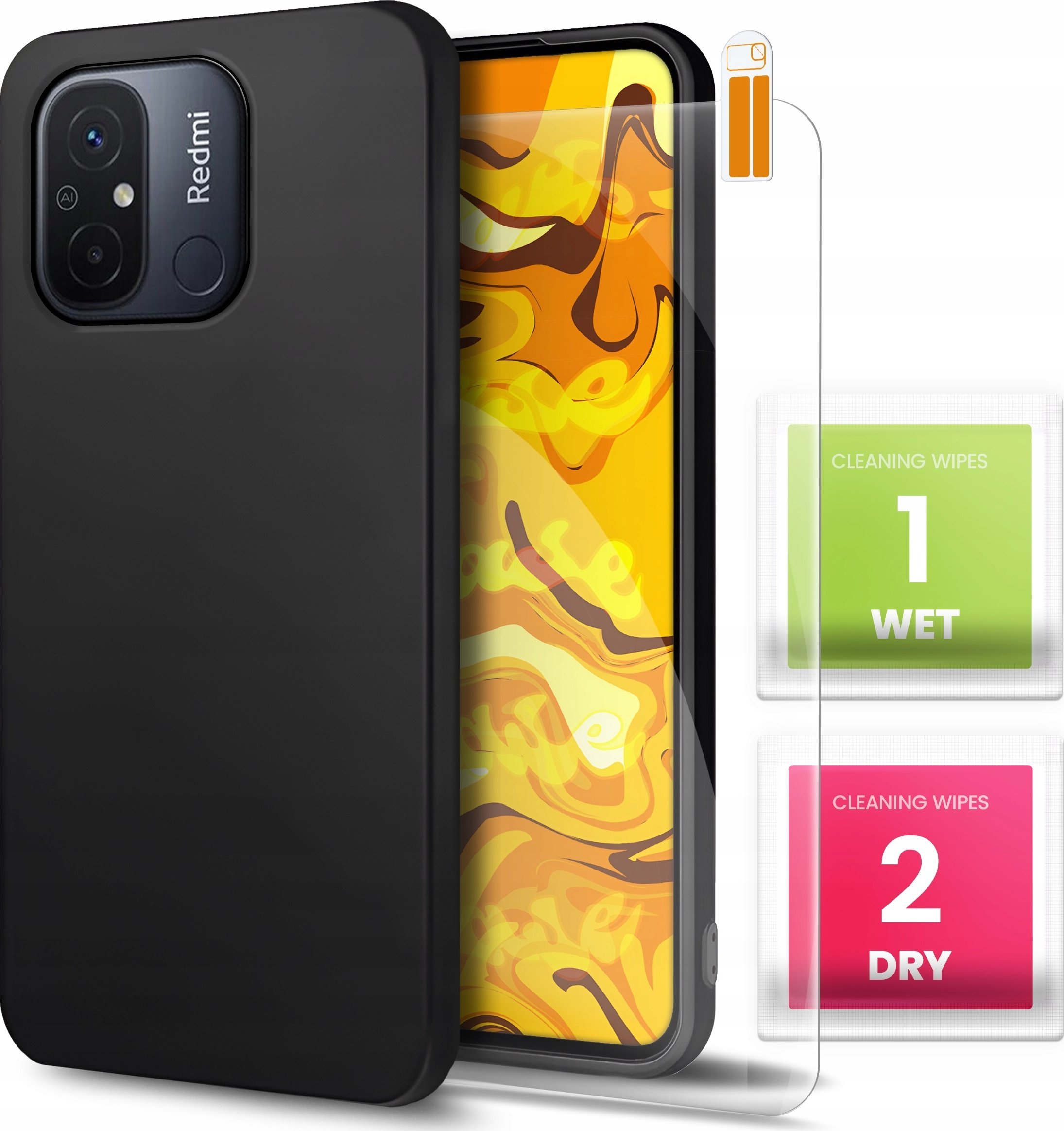 Hello Case Etui do Xiaomi Redmi 12c (Czarne, Matowe, Obudowa Slim, Silikon) SZKŁO