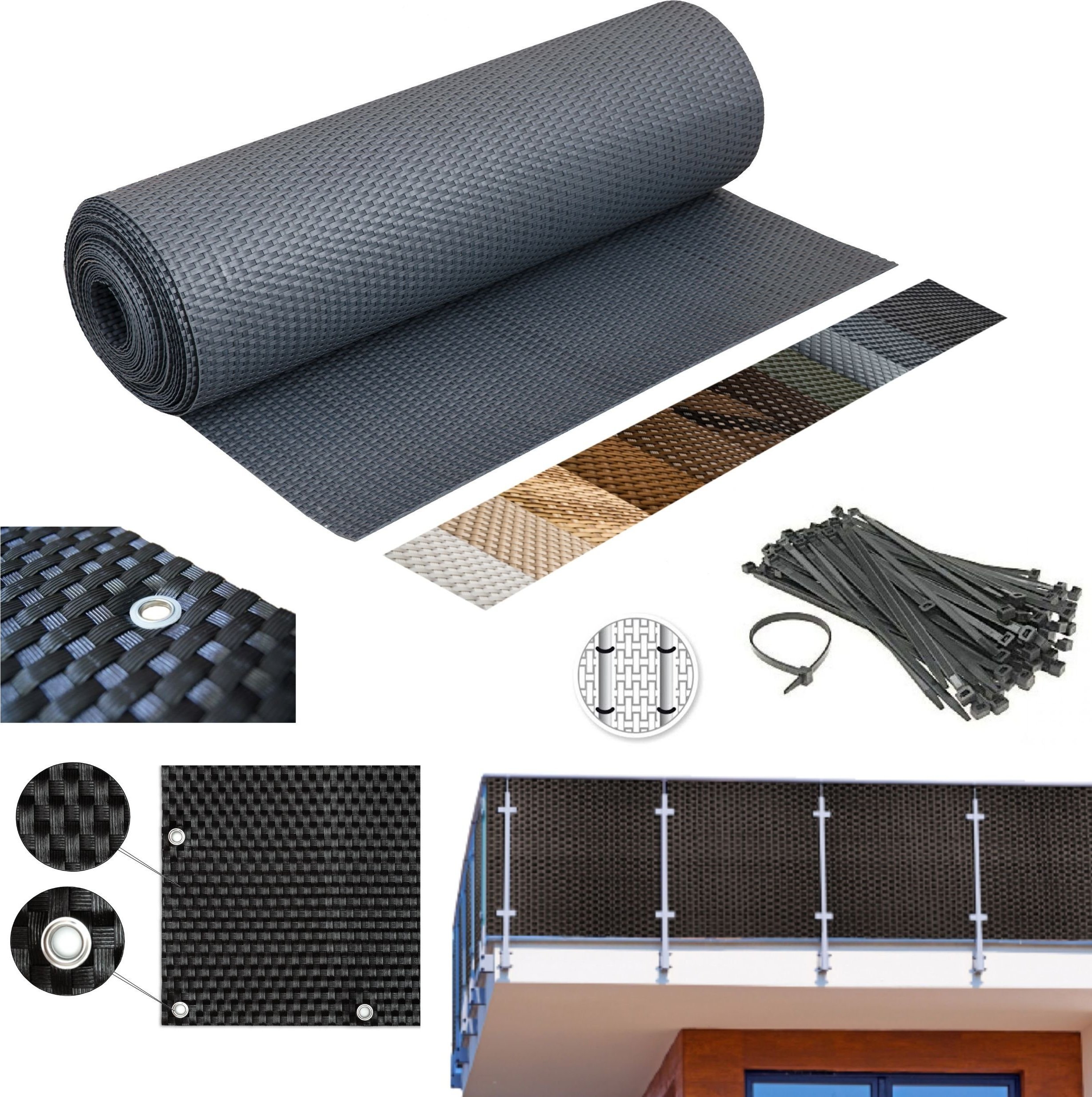 PROGRESJA Mata rattanowa na wymiar Osłona Balkonowa Oczkowana