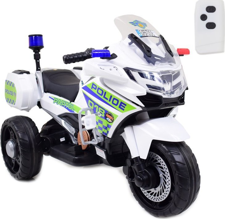 Import SUPER-TOYS SZYBKI MOTOR POLICYJNY Z KOGUTEM, MIĘKKIE KOŁA, DŹWIĘKI, DWA SILNIKI, PILOT/NT5188