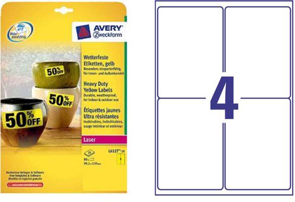 Avery Zweckform ETYK.ZF 6127 99,1X139 A4 ŻÓŁTA 20 ARK. ETYKIETA - L6127-20