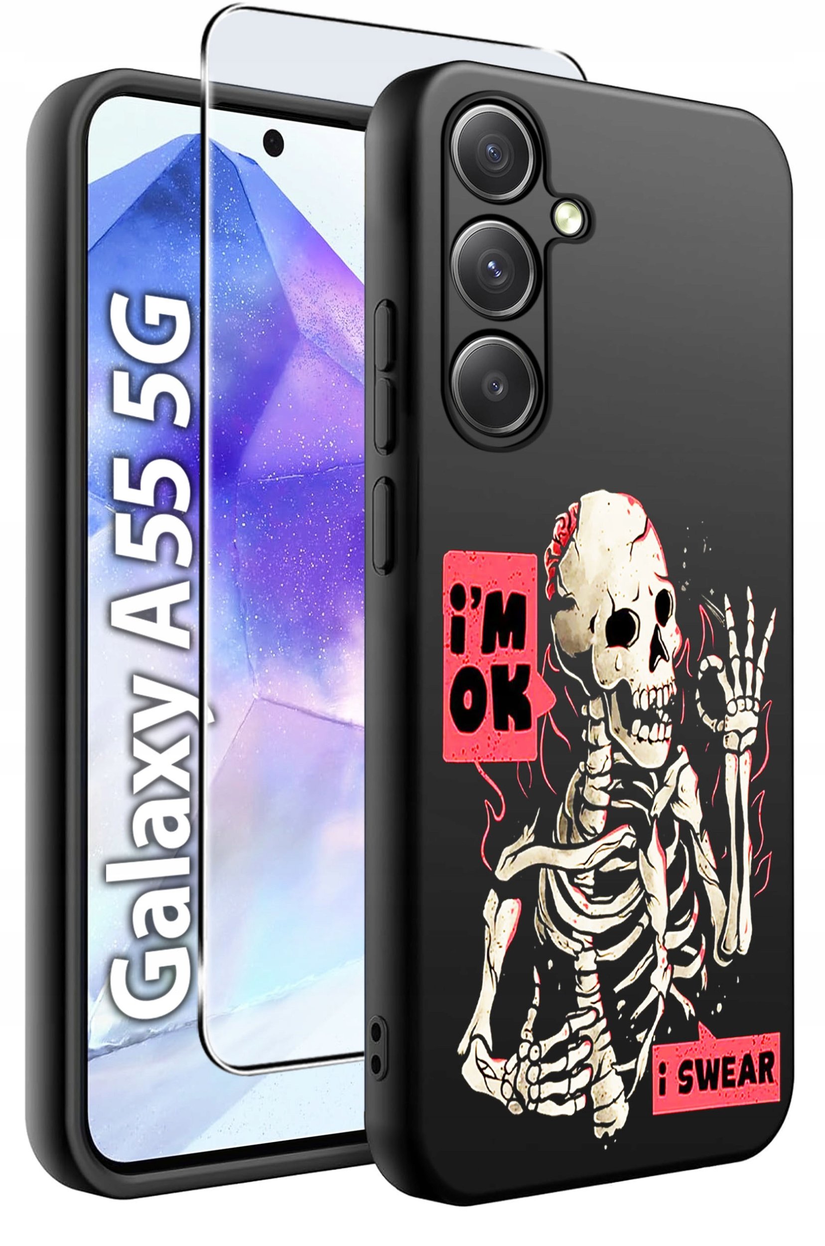 ETUI do Samsung A55 5G WZORY | SILIKONOWE MATT CASE + SZKŁO HARTOWANE 9H