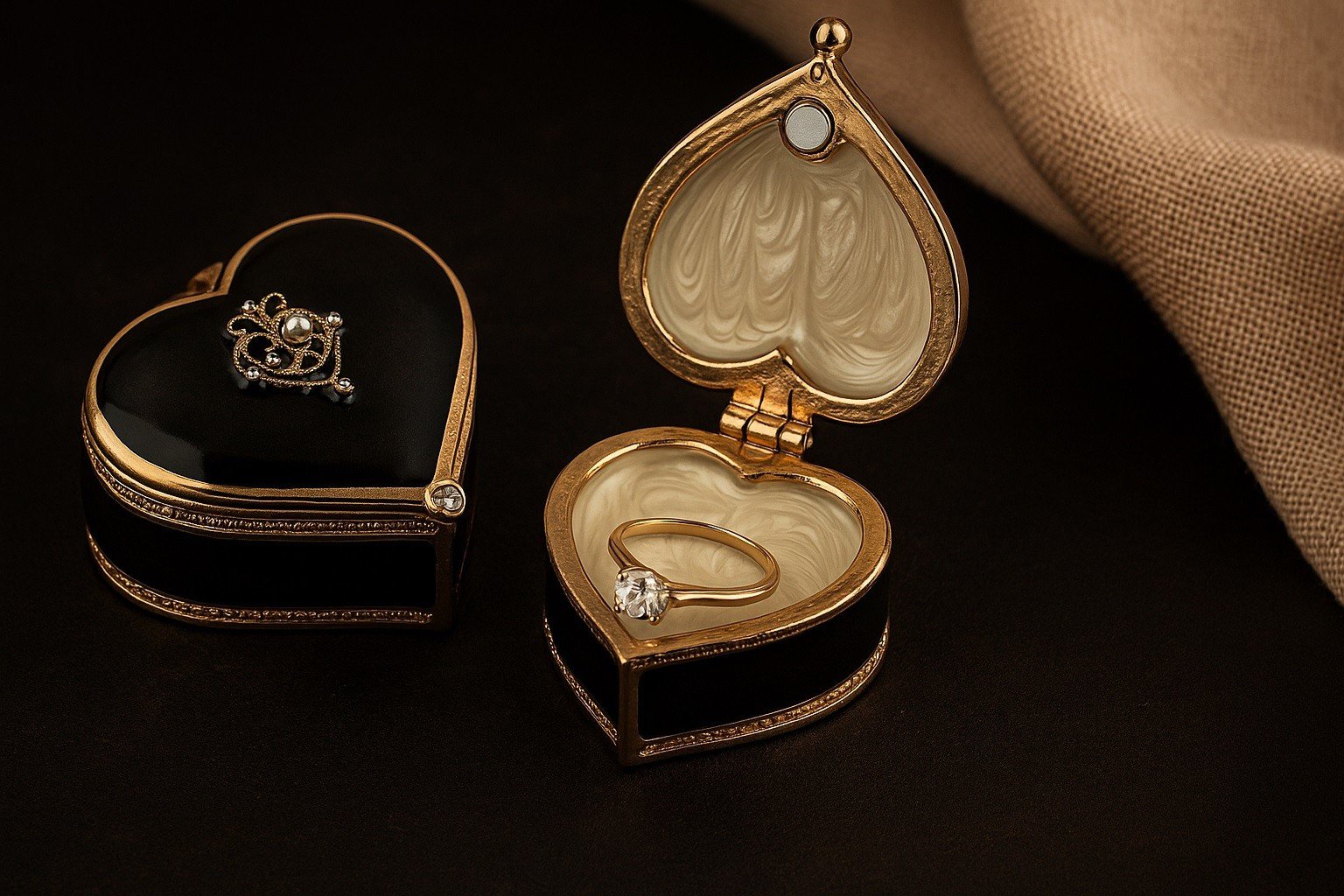 Puzderko/mini szkatułka serduszko czarne