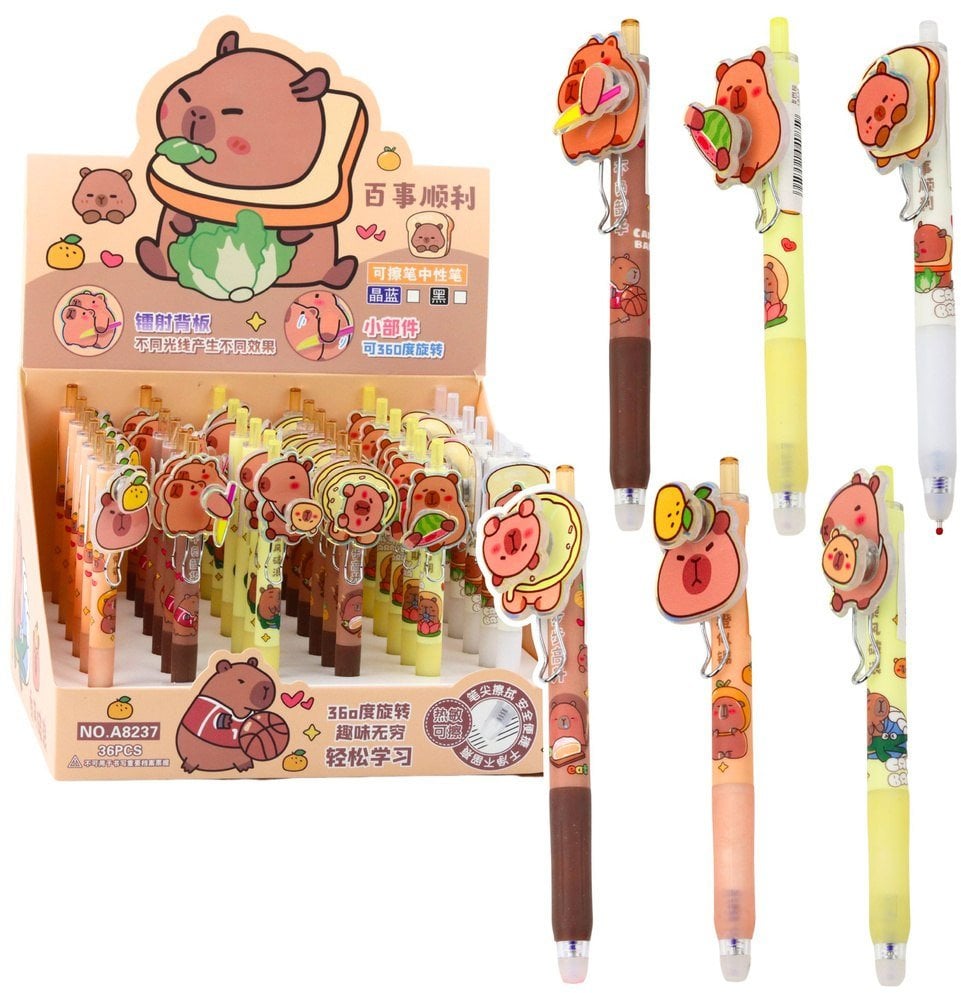 Długopis Żelowy Kapibara Z Obrotowym Elementem Niebieski Tusz 14,5cm Mix