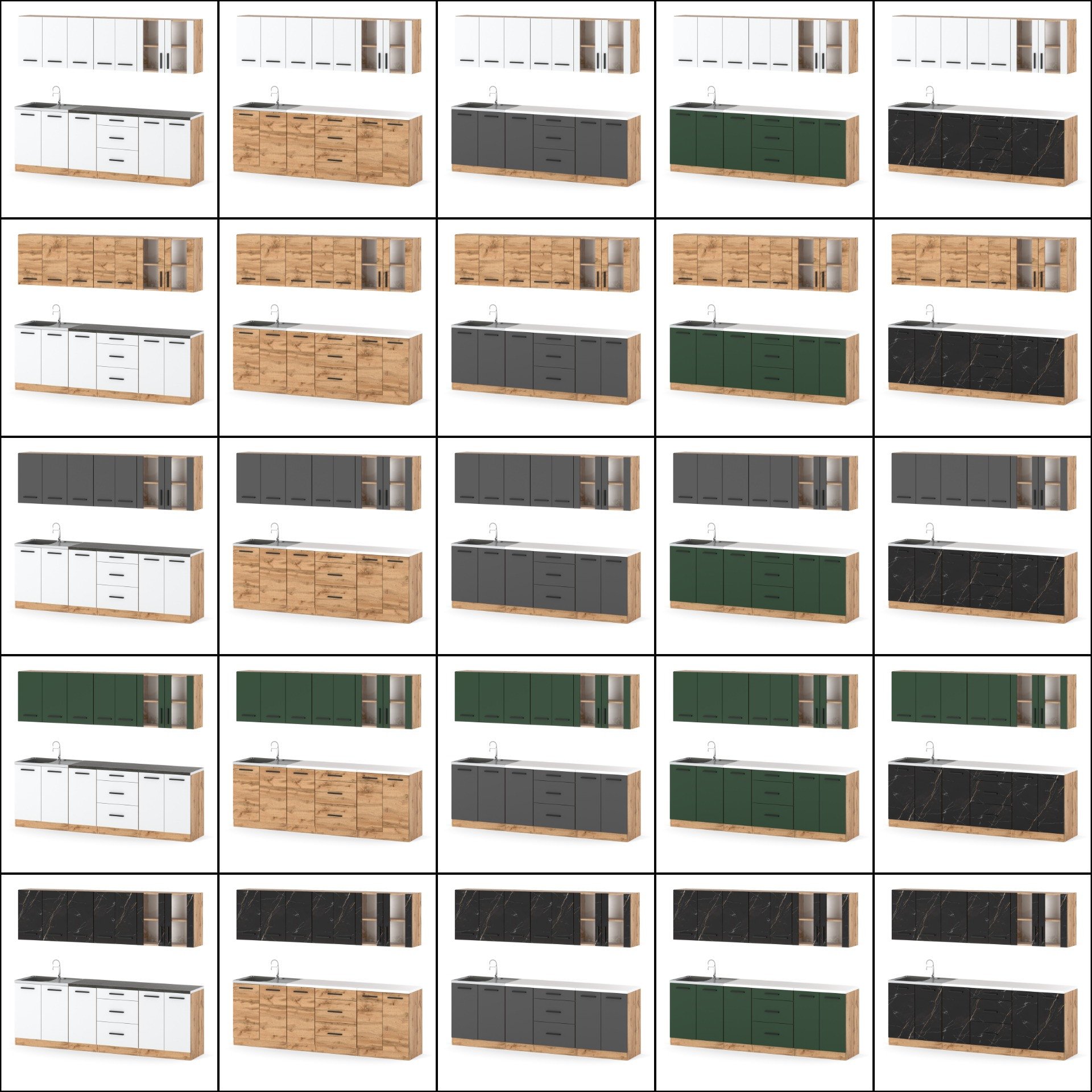 Kuchnia Nowoczesna Z Blatem Słupek 2.6m Wotan Butelkowa Zieleń Szary Mat