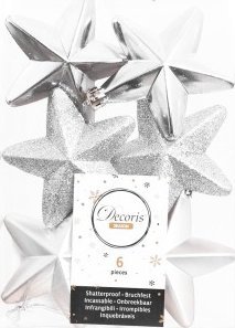 Kaemingk Bombki na choinkę nietłukące gwiazdki srebrne 6 szt