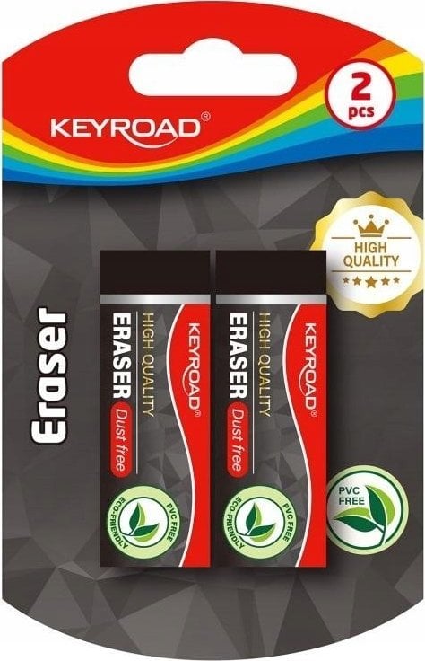 Keyroad Gumka do ścierania KEYROAD, techniczna, 2 szt., blister, czarna