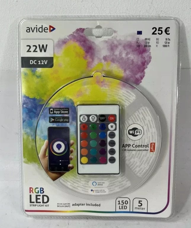 LED strip set AVIDE, IP65, RGB, 36W, 1650 lm, with remote control, 5m