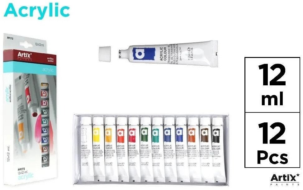 Farba tempera 12ml 12 kolorów