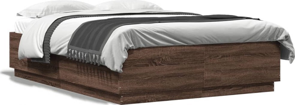 vidaXL vidaXL Rama łóżka z LED, brązowy dąb, 150x200 cm