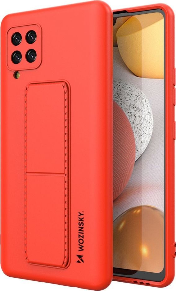 Wozinsky Kickstand Case elastyczne silikonowe etui z podstawką Samsung Galaxy A42 5G czerwony