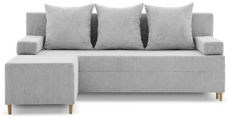 Kanapa z pufą, trzyosobowa, 3w1, sztruks, PANORA, 191x92x92 cm, jasny szary