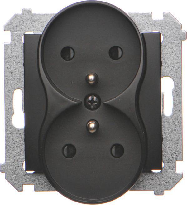 Kontakt-Simon Simon 54 Gniazdo wtyczkowe podwójne z uziemieniem z przesłonami (moduł) 16A 250V zaciski śrubowe czarny mat DGZ2MZ.01/49