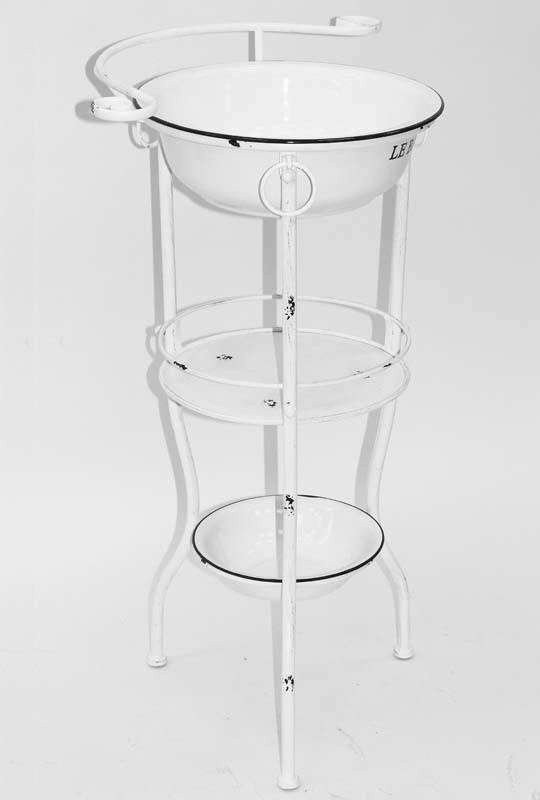 Stojak metalowy prowansja do łazienki biały z miskami 86cm x 57cm x 41cm