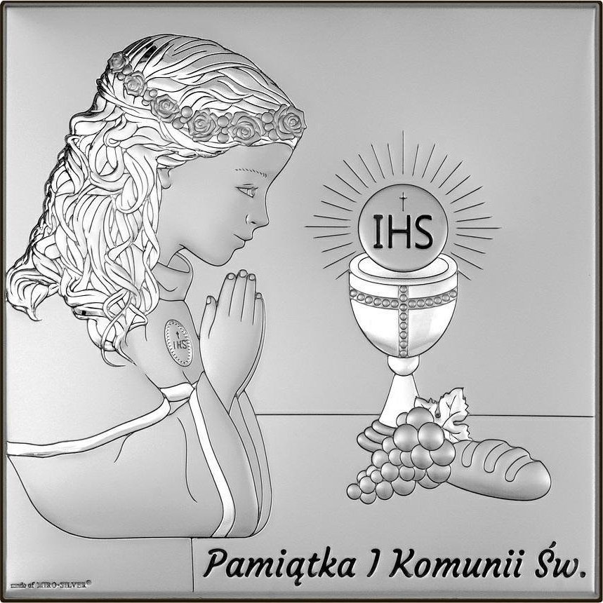 Beltrami Srebrny obrazek na pamiątkę I Komunii Świętej dla dziewczynki 12x12 cm Uniwersalny