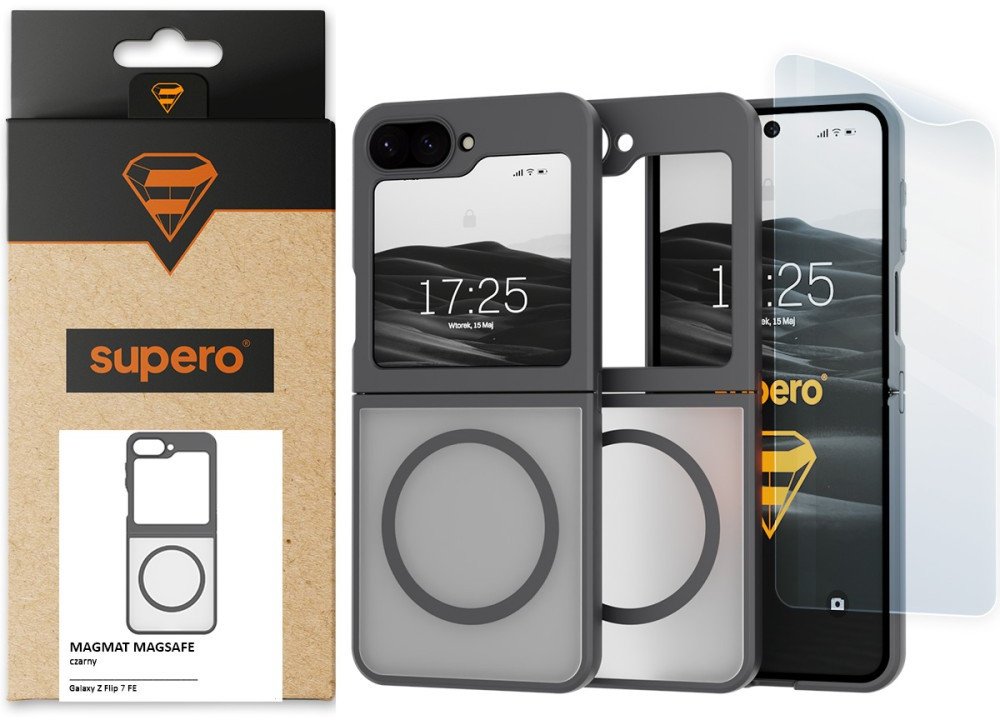 Etui do Samsung Galaxy Z Flip 7 FE Supero Magsafe, przezroczysto-czarne + folia