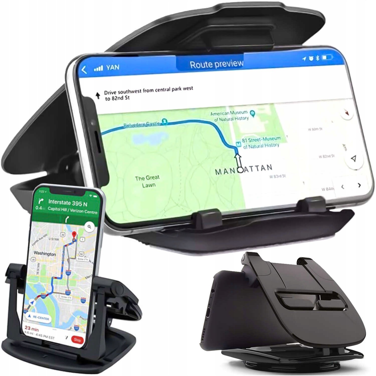 Uchwyt samochodowy obrotowy 360 stopni Alogy na telefon do auta na kokpit Czarny