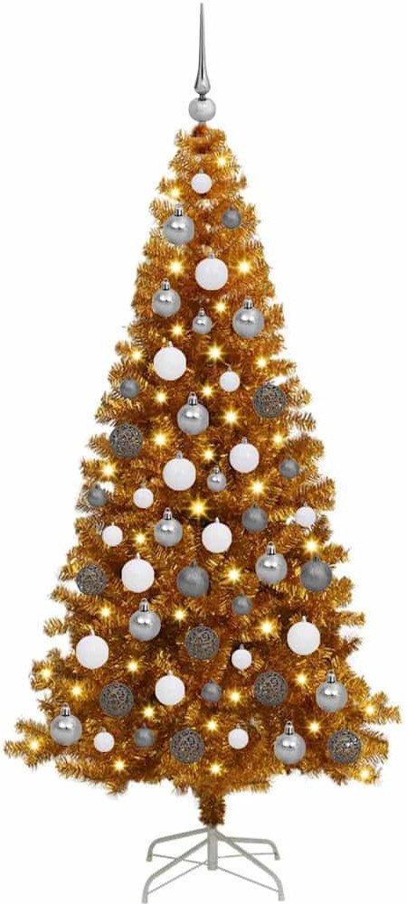 vidaXL Choinka z 300 diodami LED z podstawą złoty 180 cm PET
