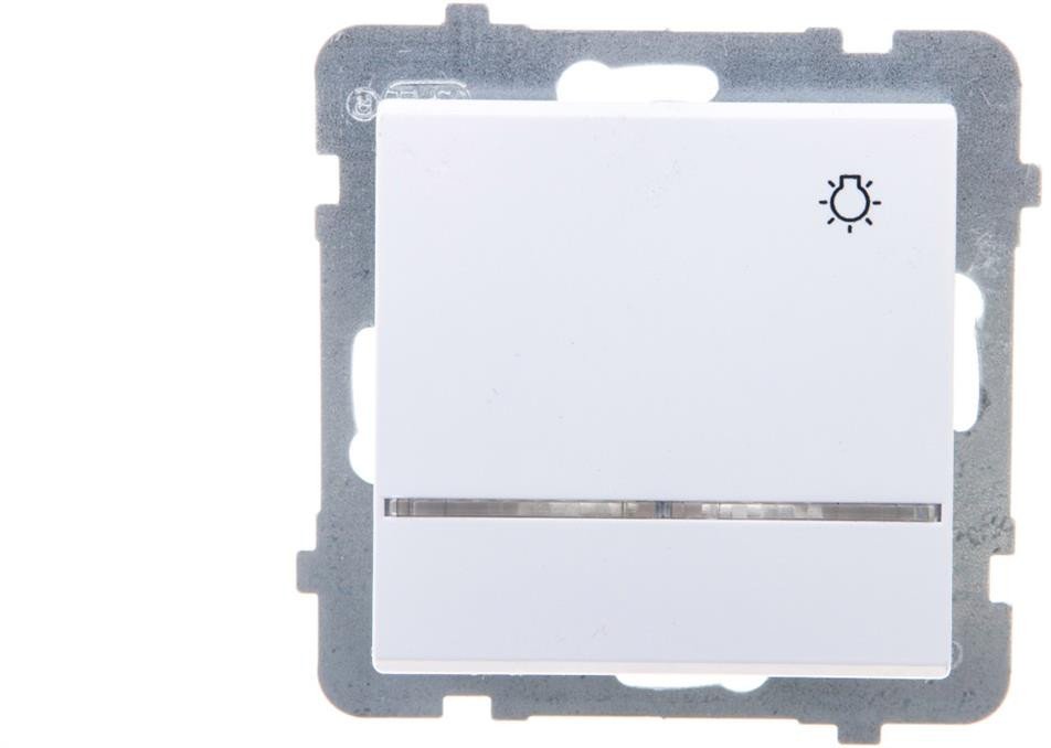 SONATA Łącznik zwierny światło z podświetleniem niebieskim biały mat ŁP-5RS/m/75