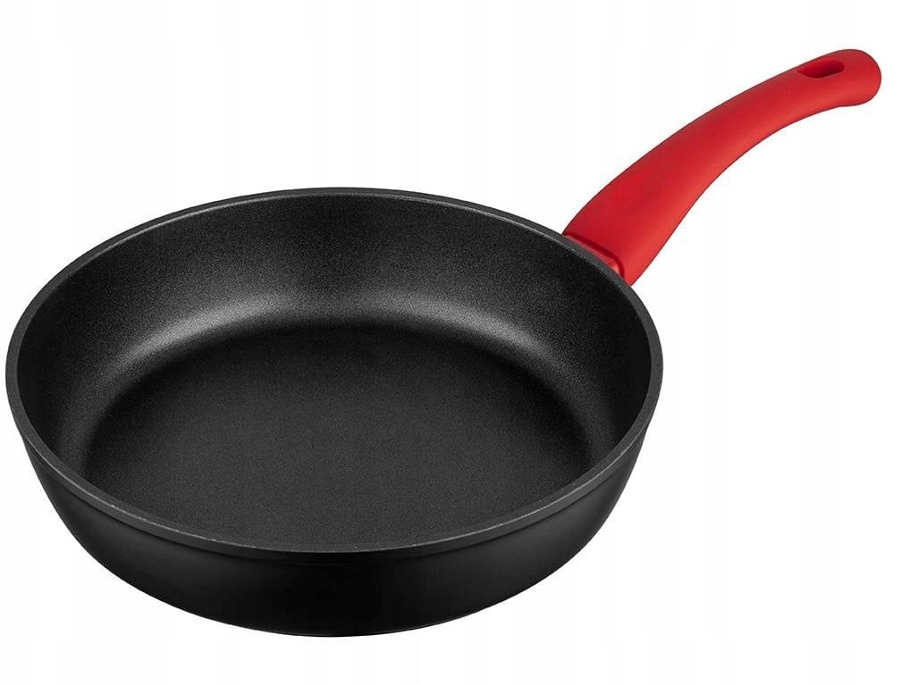 PATELNIA MARS 26 CM IND. (CZARNA, POWŁOKA NIEPRZYWIERALNA, UCHWYT CZERWONY)