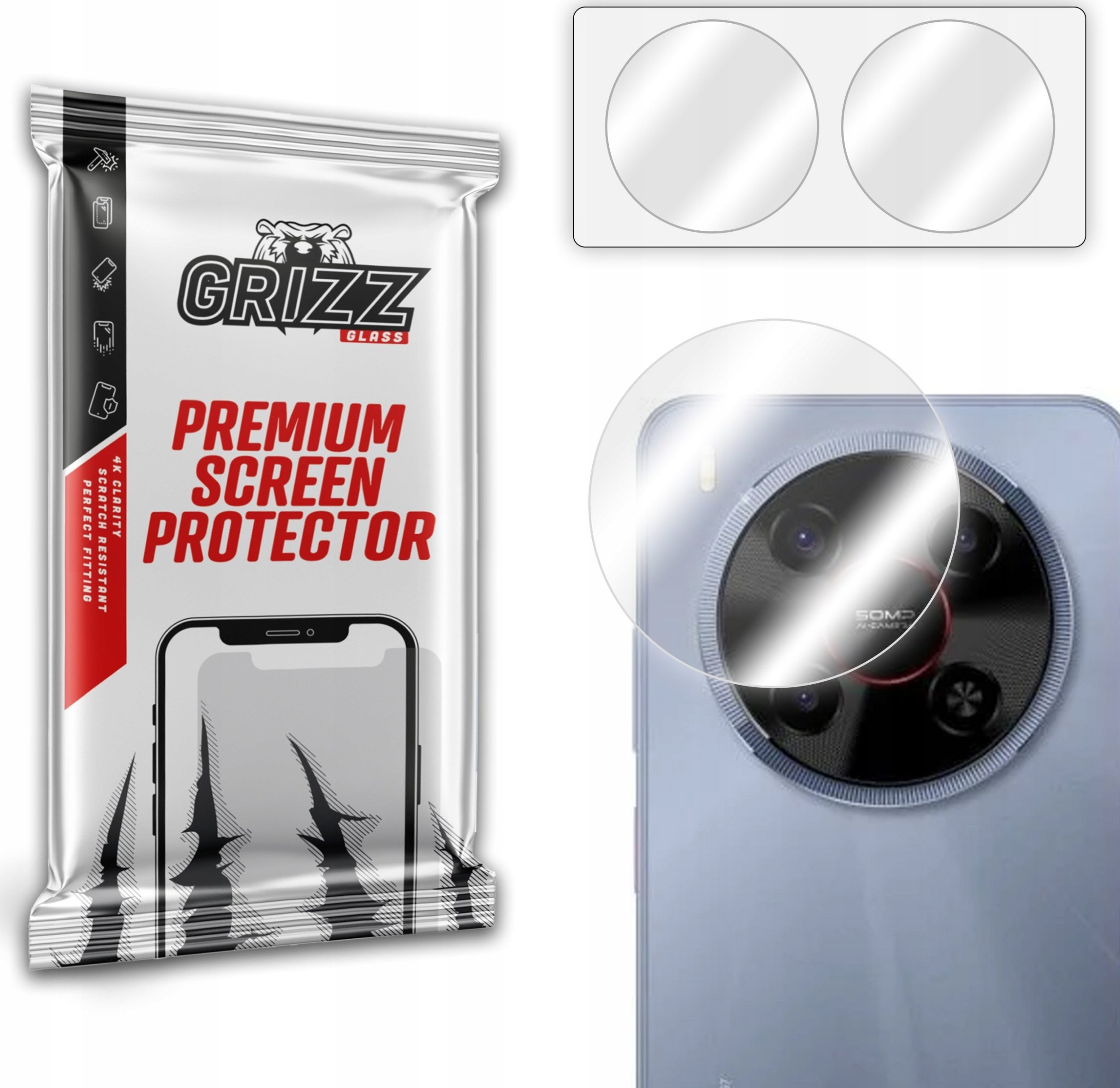 Szkło na aparat GrizzGlass HybridGlass Camera do ZTE Blade V70 Max [2 PACK]