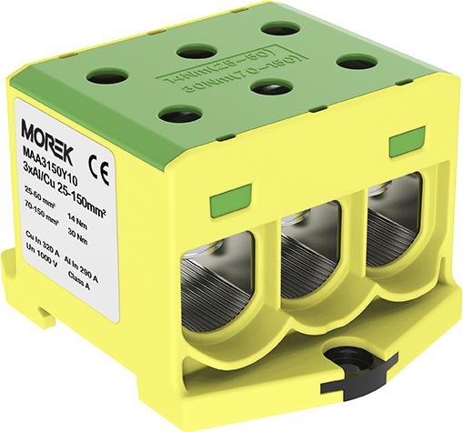 MOREK Złączka szynowa 25-150mm2 żół-ziel 6 otwor AL/CU TH35 1P MAA3150Y10 Morek 4368